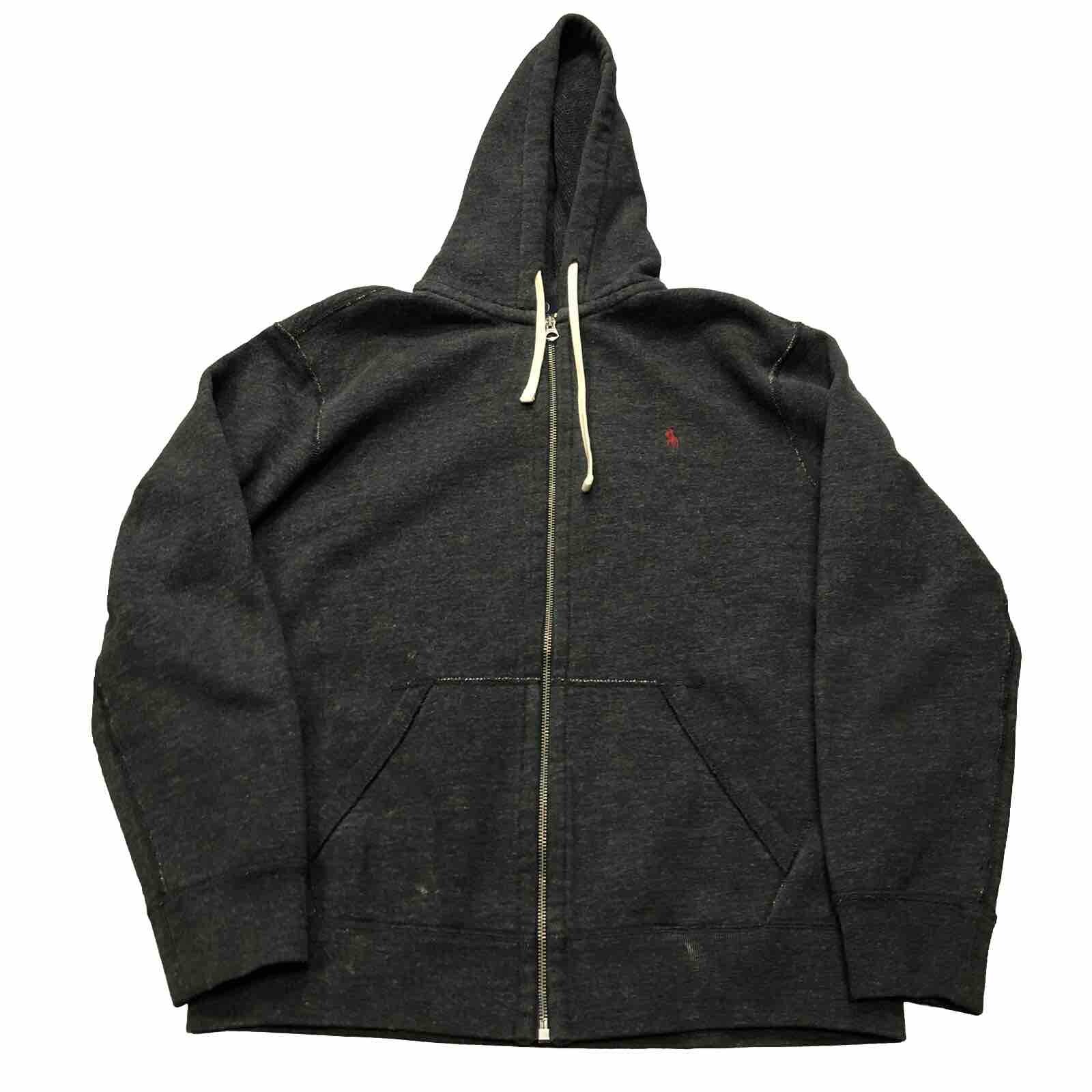 POLO RALPH LAUREN FELPA CON CAPPUCCIO FODERATA TERMICA GRIGIA FULL ZIP L ROSSO PONY H3