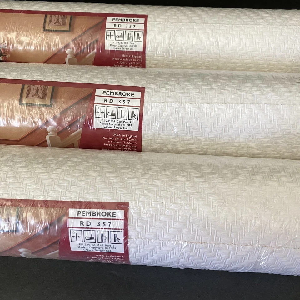 3 rollos de papel tapiz pintable con textura blanca Anaglypta PEMBROKE RD357 hecho en Inglaterra Foto 3 de 4