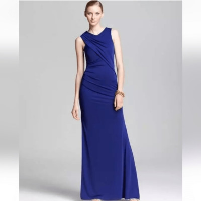 Stunning BCBG MAXAZRIA Simone Shoulder Drape Cut Out Gown XS Orient Blue