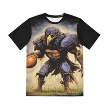Double Sided Retro Style Football T Shirt Raven Mascot Sports Fan Tailgate AOP