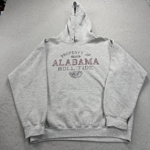 VINTAGE Alabama Crimson Tide Hoodie Mens Large Gray Sweatshirt Fleece NCAA Y2K