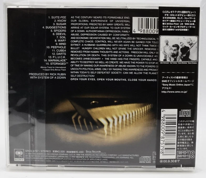 SYSTEM OF A DOWN 1st Album Japan CD SRCS 8757 w/OBI 2bonustracks 15tracks 1998 - Image 4 of 4