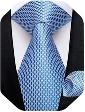Mens Solid Color Tie and Pocket Square Set Woven Silk Plain Necktie Handker...