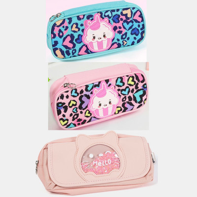 Federmappe Mäppchen Stifteetui - rosa blau Muffin Motiv Katze Kinder Schule