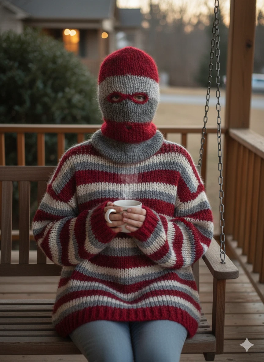 Balaclava Ski Mask Maroon/Gray/Light Gray 3 Hole Winter Hat Mohair/Alpaca Blend