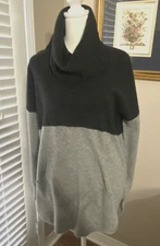 Max Studio Women's Small 100% 2-Ply Cashmere Cowl Neck Tunic Sweater 2-Tone Gray