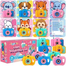 28 Pack Valentines' Day Cards for Kids School, Mini Camera Viewers with Greet...