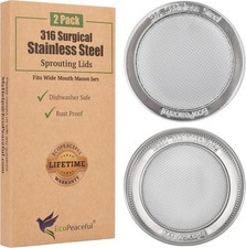 2 Pack ONE-PIECE 316 Surgical Stainless Steel Sprouting Lids for Wide Mouth Maso