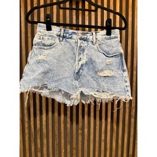 Pacsun Vtg Style High Rise Denim Shorts Distressed Frayed Hem Light Wash