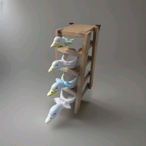 Ceramic Geese Goose Measuring Spoons with Wood Stand Vintage Hang or Freestand