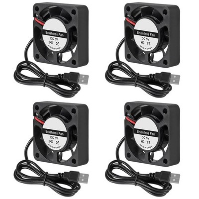 4-Pack 40mm x10mm DC 5V USB Brushless Cooling Fan, Dual Ball Bearing, Leiser