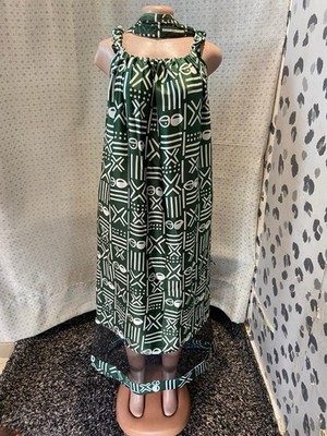 Women s Green/White Geometric Shift Knee Dress Halter Tie Neck One Size