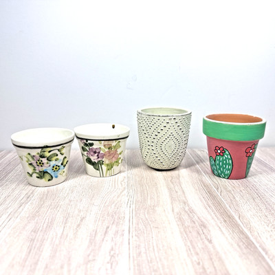 Mini Ceramic Planters Lot Small Flower Pots Cactus Succulent Decor Set 4