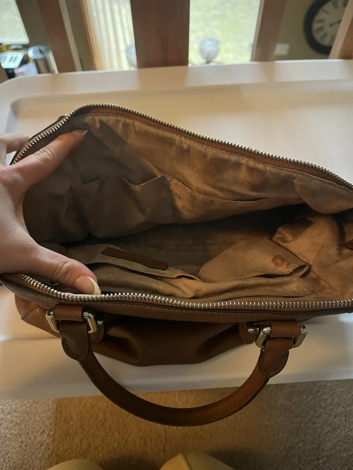 Bolsa de ombro Michael Kors bolsa de mão M couro marrom bronzeado com zíper bolsa satchel - Imagem 3 de 3