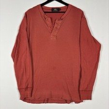RRL Ralph Lauren Men's Henley Shirt Red Long Sleeve Size M Double RL Waffle