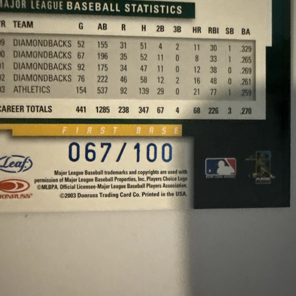 2004 Leaf #67 Press Proof Blue /100 Erubiel Durazo Oakland Athletics - Image 4 of 4