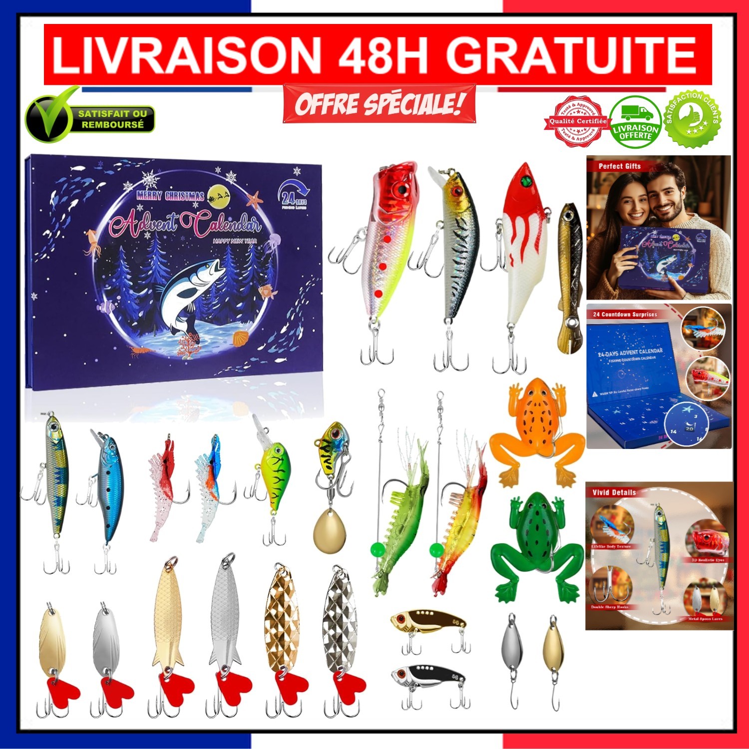 Calendrier de l'Avent avec leurres de pêche variés le cadeau de Noël unique pour pêcheur