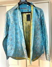 Robert Graham Fabulous Limited Ed Long Sleeve Teal Paisley Shirt Silk/Poly NWT