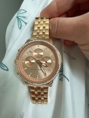 Michael Kors Ritz Rose Gold Crystal Chronograph Bracelet Watch MK6343 New Bat