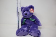 TY Original Beanie Buddy 2000 Large 14" Purple "Employee Bear" Green Ribbon