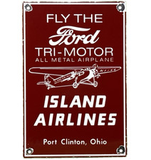 VINTAGE FORD TRI-MOTOR PORCELAIN SIGN GAS STATION OIL AIRPLANE AVIATION ISLAND