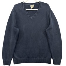 L.L.Bean Sweater Mens Large Tall Navy Blue V Neck Cotton Ribbed Knit Pullover