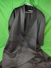 Vintage Victor Costa for Neiman Marcus Boutique Black Satin Formal Opera Coat 