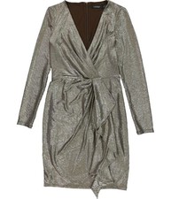 Ralph Lauren Womens Metallic Faux Wrap Cocktail Dress, Gold, 6