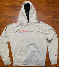 Champion Reverse Weave Pullover Hoodie Oxford Grey Two-Tone Script Logo SZ M