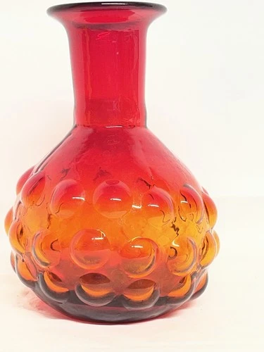 Vintage Joel Myers for Blenko Glass Company #715 Bubble Decanter Tangerine