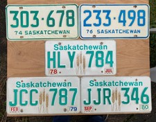 lot of five 1974 - 1980 SASKATCHEWAN license plates
