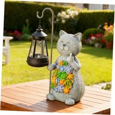 Solar Garden Statue with Succulent Decor Hanging Lantern   Waterproof Resin Cat