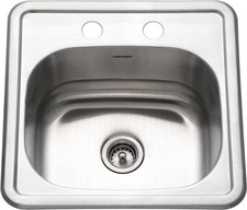 15 Inch Stainless Steel Drop-in Topmount 2-hole Single Bowl Bar Sink Kitchen New