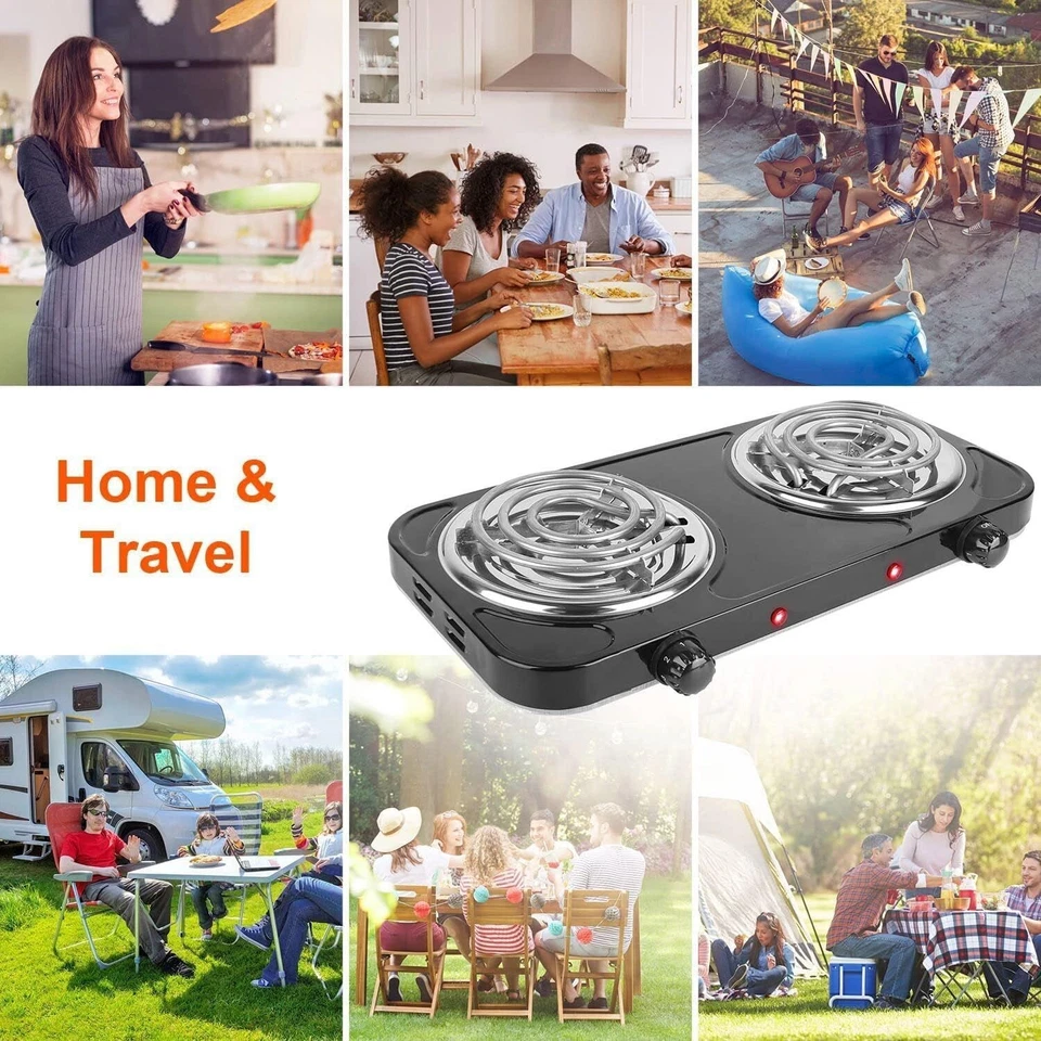 2000W Portable Kitchen Electric Double Burner Hot Plate Cooktop Cooking Stove US - Image 2 of 4