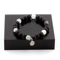 Armband Onyx Matt Schwarz + Rutilquarz Schwarz 8 Mm. Hergestellt In Frankreich.