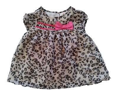 Baby Girl CUDDLE BEAR Collection DRESS Cheetah Print Pink Bow & Panty 3 - 6 Mths