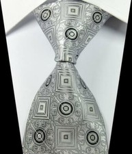 Hot Classic Patterns Silver Black JACQUARD WOVEN 100 Silk Men's Tie Necktie