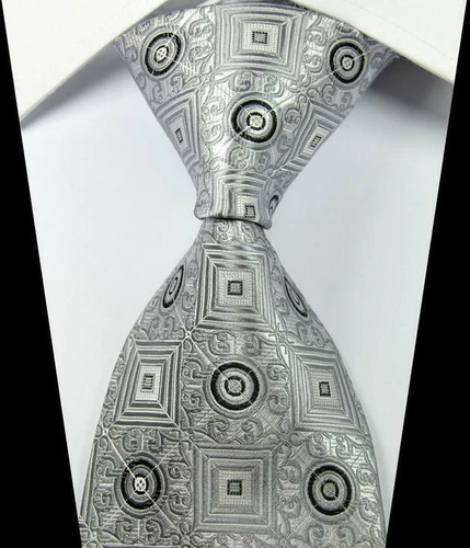 Hot Classic Patterns Silver Black JACQUARD WOVEN 100% Silk Men's Tie Necktie