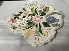 Vintage Blue Ridge Pottery Leaf Shaped Handled Dish Tray 