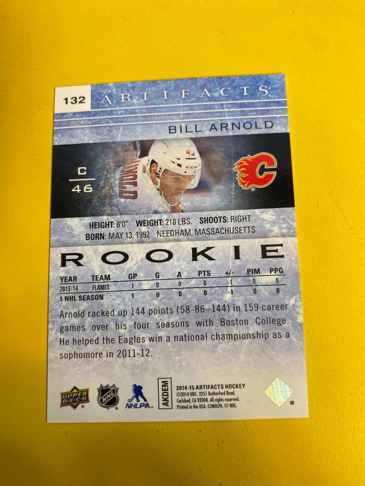 61605 2014-15 Artifacts #132 Bill Arnold FLAMES RC #306/499 - Image 2 of 3