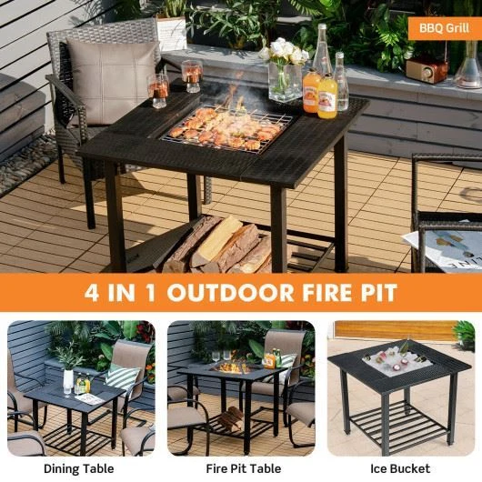 Fire pit and online ice bucket dining set