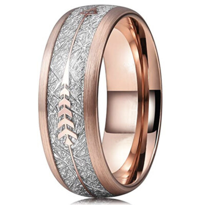 Ebay Wedding Ring Men Women. 8mm Rose Gold Tungsten Band Cupids Arrow Meteorite