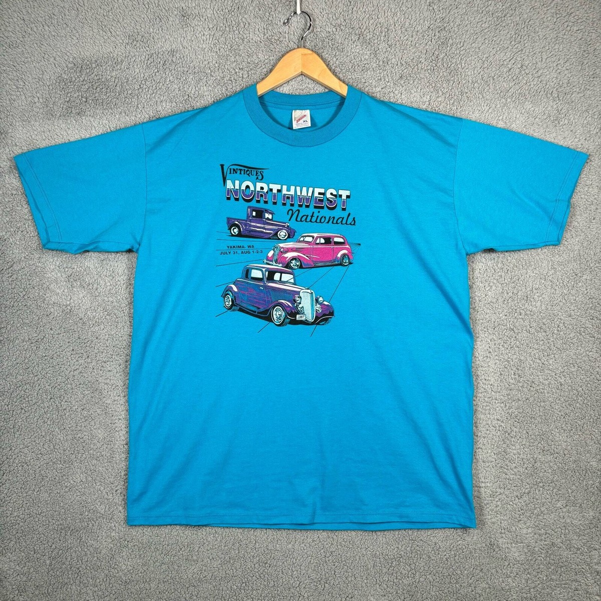 Vintage Hot Rod Muscle Cars T-Shirt Mens XL Blue Vintiques Northwest  Nationals