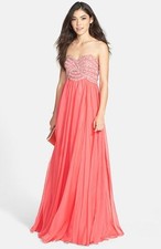 SHERRI HILL EMBELLISHED BODICE CHIFFON CORAL GOWN DRESS sz 2