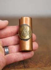 Vintage Masonic Freemason Lighter Brass Holder Case cover Original Antique RARE