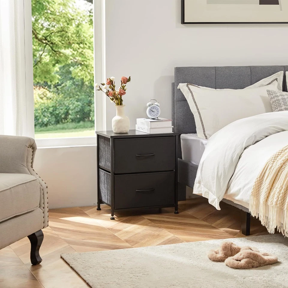 Mesita de noche Mesa auxiliar con 2 cajones de tela Mesita de noche para dormitorio Foto 4 de 4