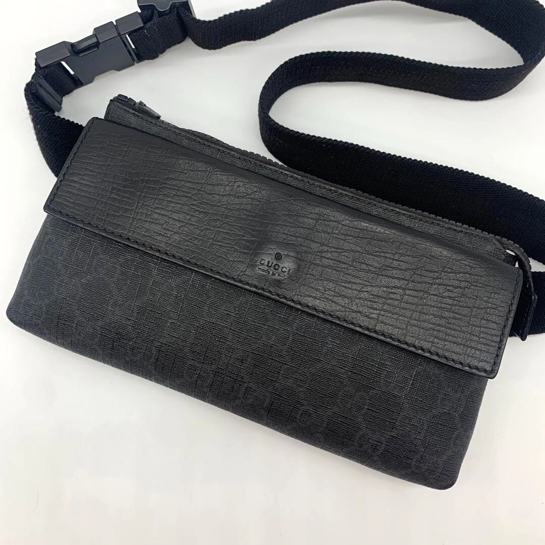 Authentic GUCCI GG Black Waist Pouch Bum Bag Shoulder Belt Pack