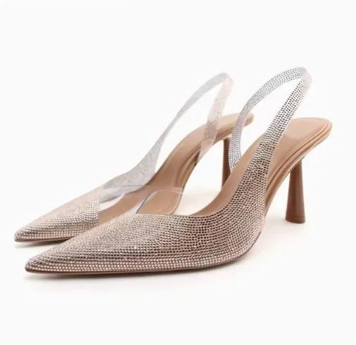 Zara Womens High Heel Slingback Shoes Rhinestone Party Wedding Heels Bridal Hen