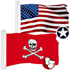 G128 Combo Usa Flag 16x24 In & Jolly Roger Bones Red Flag 16x24 In Both Emb Poly