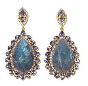 Authentic Rarities Brodie LABRADORITE, Tanzanite WhiteZircon SS Gold Plated Earrings